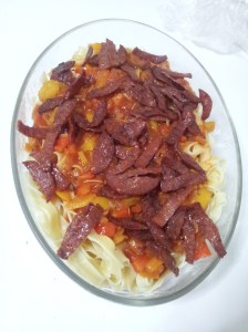 Tagliatelle with salami &amp; capsicum (1)